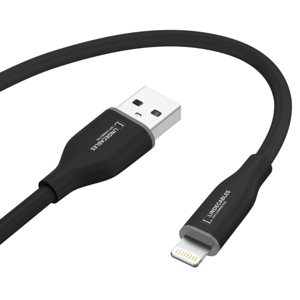 LindeCables USB-A 2.0 til Lightning Silikonekabel 12W - 1.2 m Sort