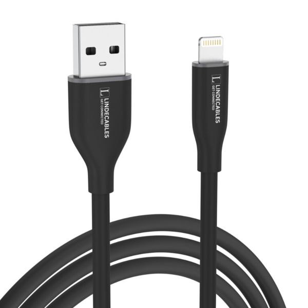 LindeCables USB-A 2.0 til Lightning Silikonekabel 12W - 2 m Sort