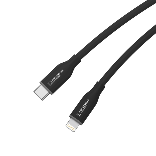 LindeCables USB-C 2.0 til Lightning Silikonekabel 27W - 1.2 m Sort