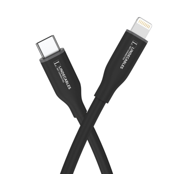 LindeCables USB-C 2.0 til Lightning Silikonekabel 27W - 2 m Sort
