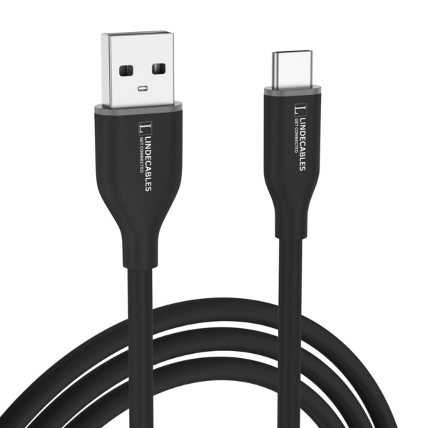 LindeCables USB-A 2.0 til USB-C Silikonekabel 12W - 2 m Sort