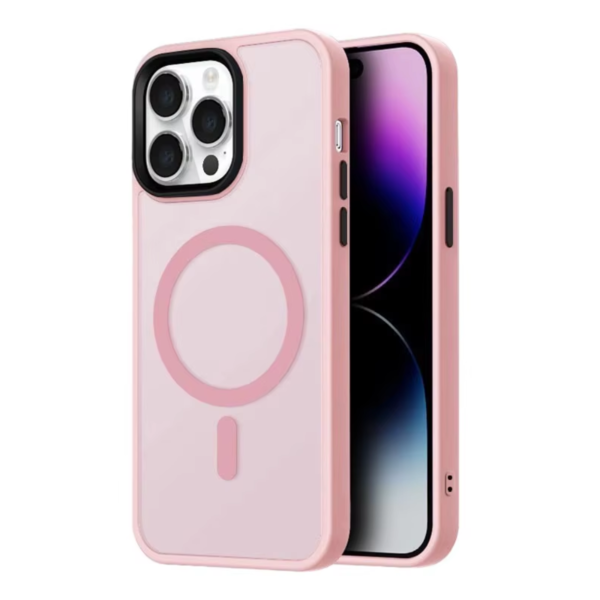 LindeCovers iPhone 15 Pro Transparent Cover - MagSafe Kompatibel 02 Pink