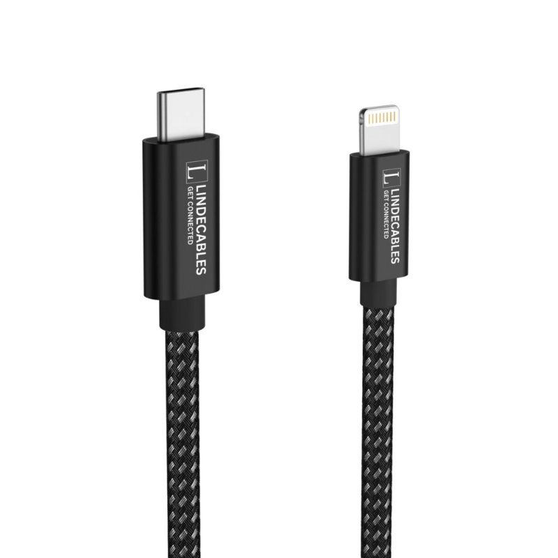 LindeCables USB-C til Lightning Premium kabel 20W - 1 m Sort