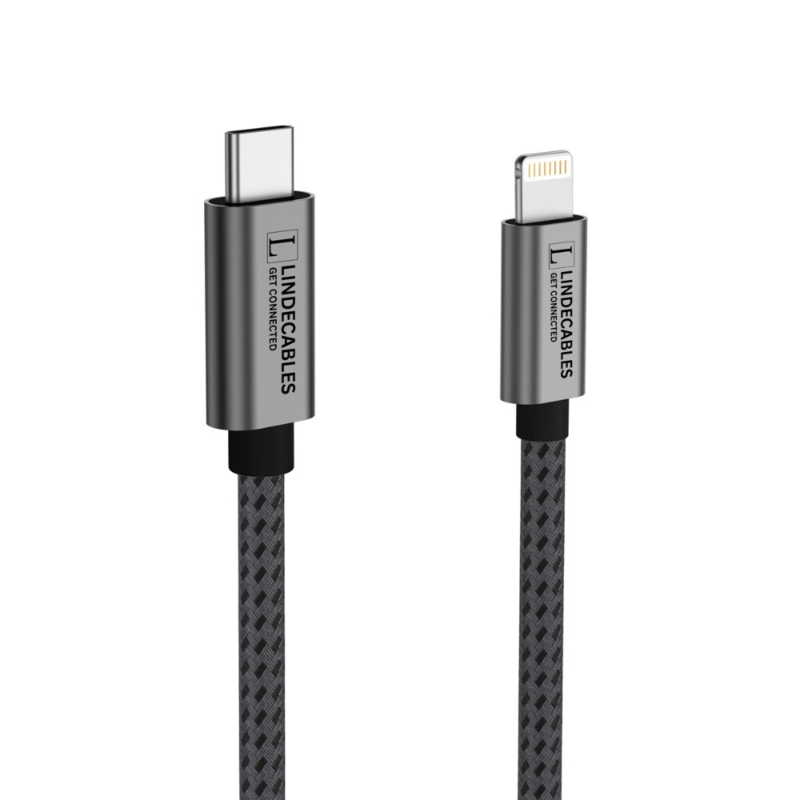 LindeCables USB-C til Lightning Premium kabel 20W - 1 m Grå