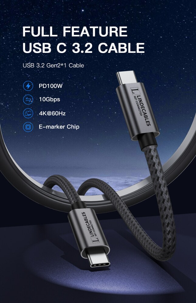 LindeCables USB-C 3.2 100W Premium kabel - 1 m