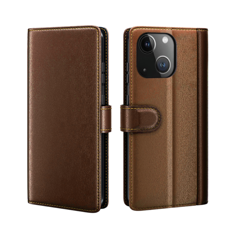 LindeCovers iPhone 13 Mini – Ægte Læder Flip Cover m. Flap Brown