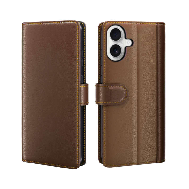 LindeCovers iPhone 16 – Ægte Læder Flip Cover m. Flap Brown