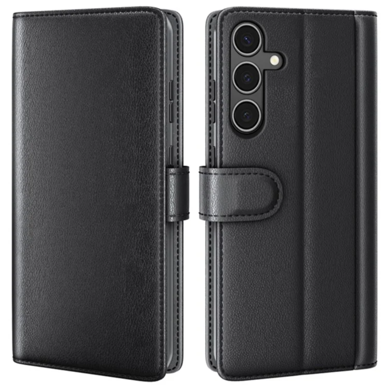 LindeCovers Samsung Galaxy A25 – Ægte Læder Flip Cover m. Flap Black