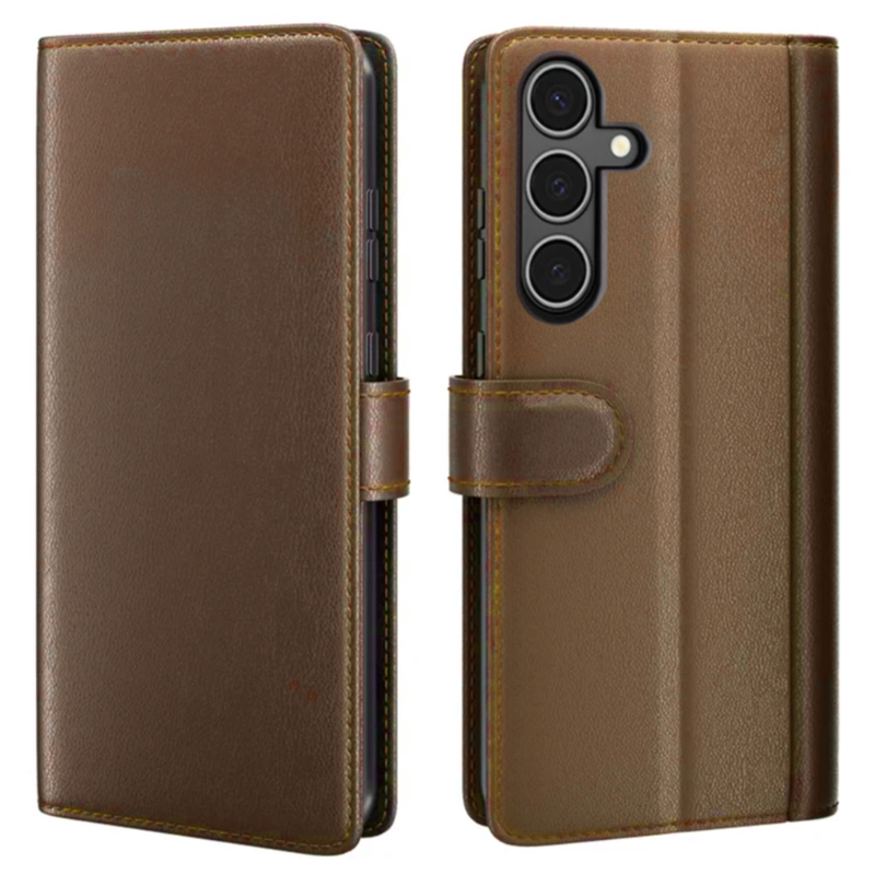 LindeCovers Samsung Galaxy A25 – Ægte Læder Flip Cover m. Flap Brown