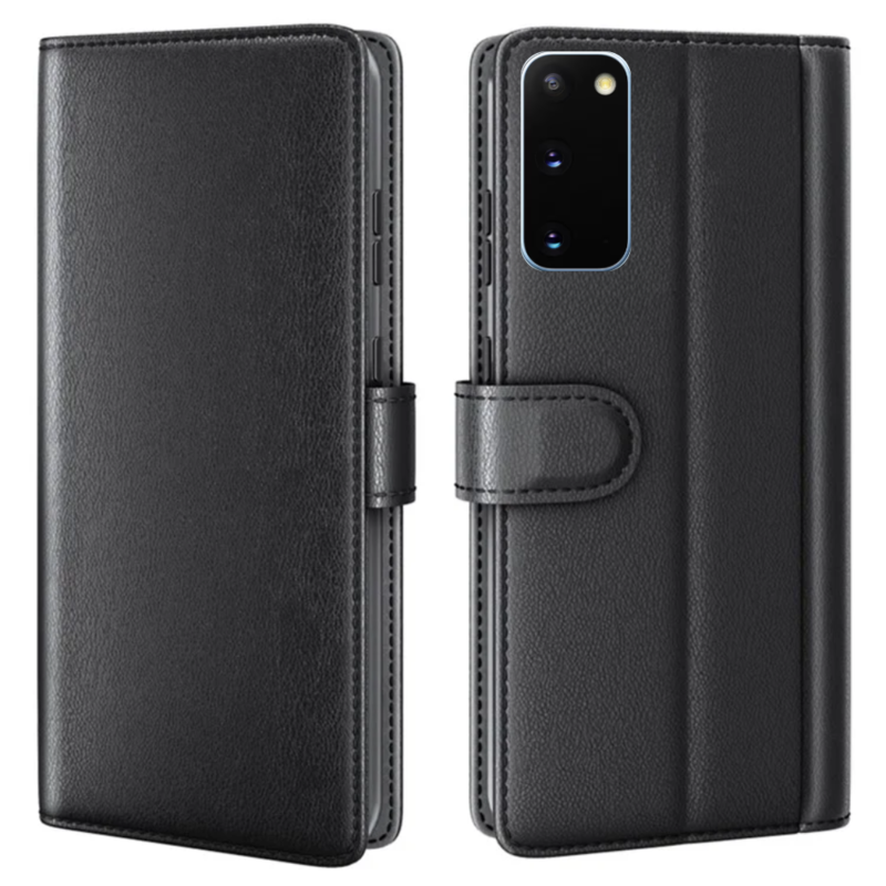 LindeCovers Samsung Galaxy S20 FE – Ægte Læder Flip Cover m. Flap Black
