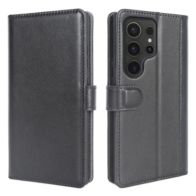 LindeCovers Samsung Galaxy S21 Ultra – Ægte Læder Flip Cover m. Flap Black
