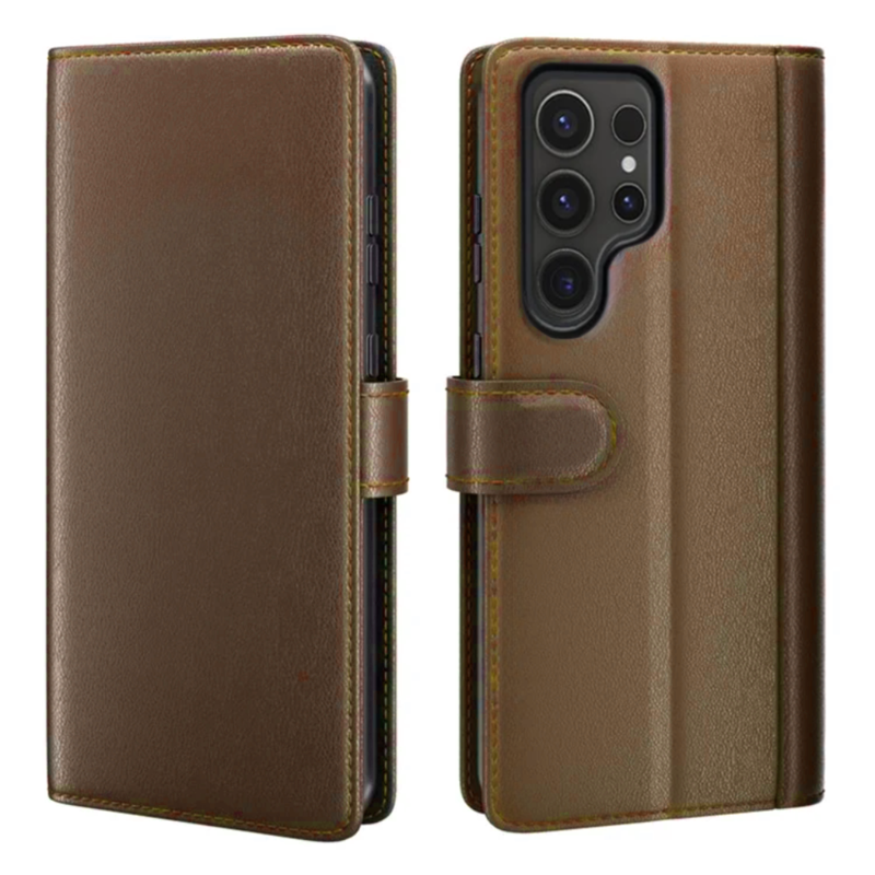 LindeCovers Samsung Galaxy S21 Ultra – Ægte Læder Flip Cover m. Flap Brown