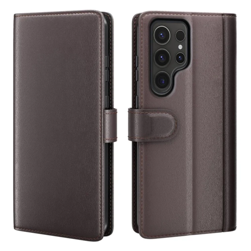 LindeCovers Samsung Galaxy S21 Ultra – Ægte Læder Flip Cover m. Flap Red Brown