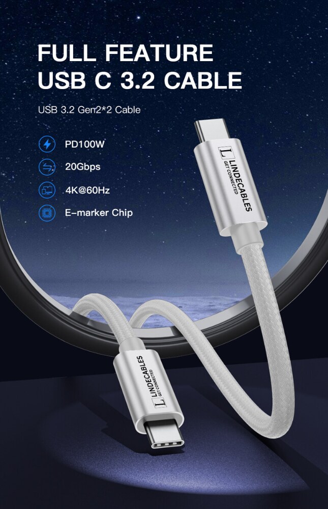 LindeCables USB-C 3.2 Gen. 2x2 100W Premium kabel - 3 m