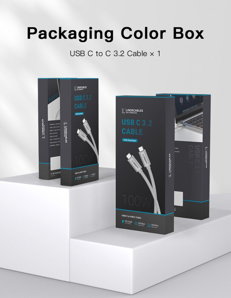 LindeCables USB-C 3.2 Gen. 2x2 100W Premium kabel - 3 m