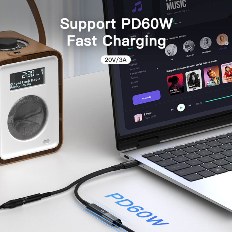 LindeCables 2-i-1 USB-C Adapter til 3.5 mm AUX