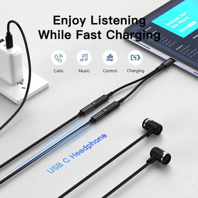 LindeCables 2-i-1 USB-C Adapter til Lyd/Opladning
