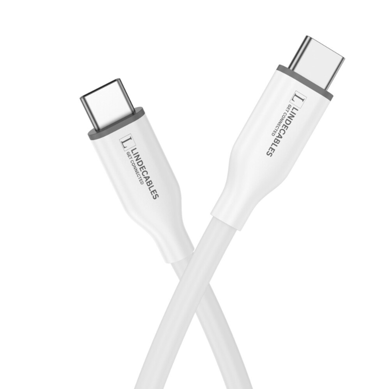LindeCables USB-C 2.0 Silikonekabel 100W - 1.2 m Hvid