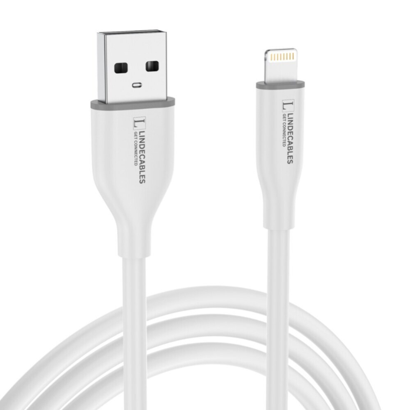 LindeCables USB-A 2.0 til Lightning Silikonekabel 12W - 2 m Hvid