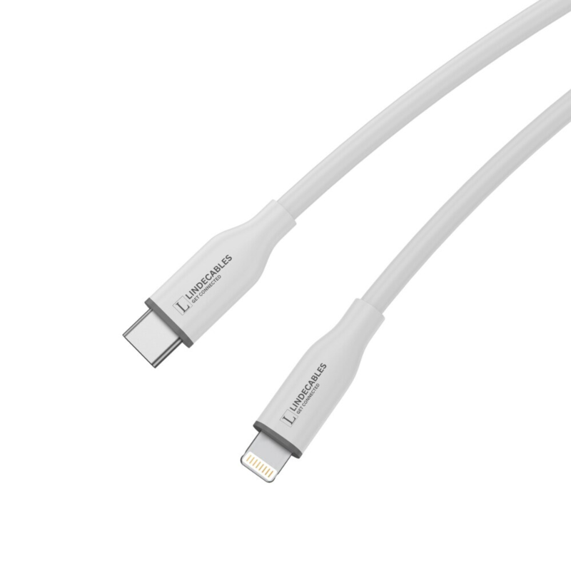 LindeCables USB-C 2.0 til Lightning Silikonekabel 27W - 1.2 m Hvid