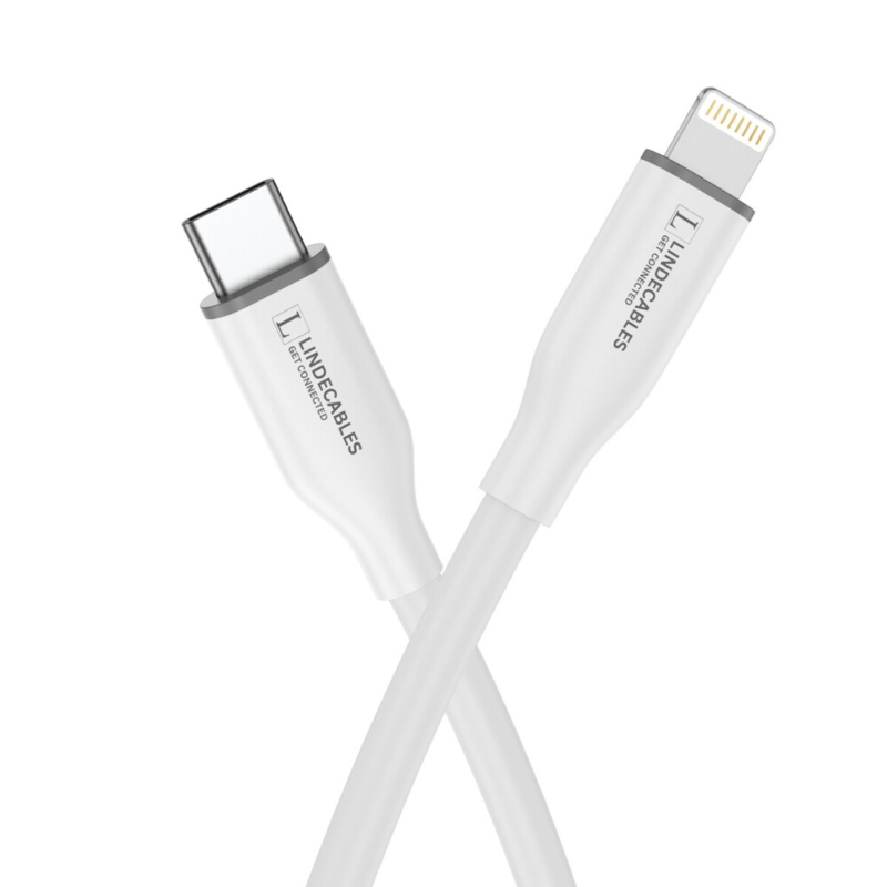 LindeCables USB-C 2.0 til Lightning Silikonekabel 27W - 2 m Hvid