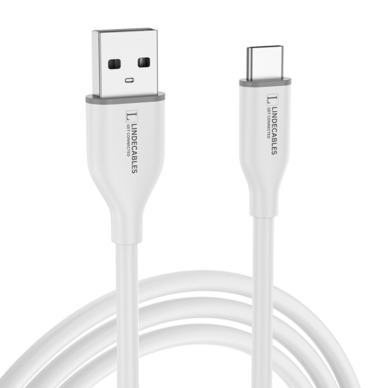 LindeCables USB-A 2.0 til USB-C Silikonekabel 12W - 2 m Hvid