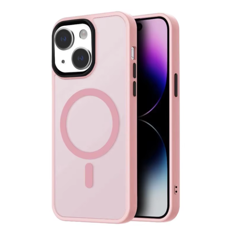 LindeCovers iPhone 15 Transparent Cover - MagSafe Kompatibel 02 Pink