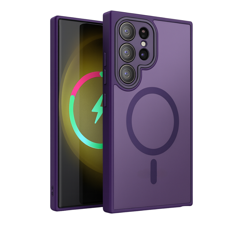 LindeCovers Samsung Galaxy S23 Ultra Premium Transparent Cover – MagSafe Kompatibel 02 Dark Purple