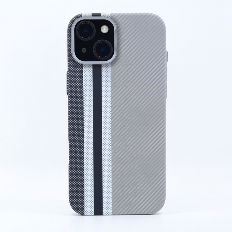 LindeCovers iPhone 15 Carbon Cover - MagSafe Kompatibel 05 Grey Stripes