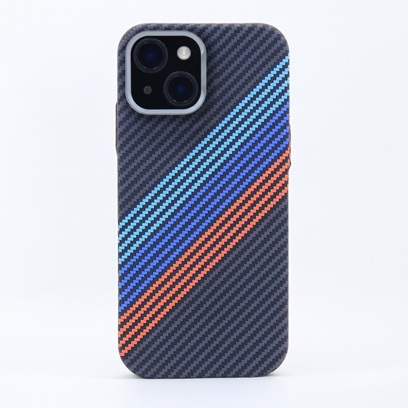 LindeCovers iPhone 15 Carbon Cover - MagSafe Kompatibel 04 Colorful Stripes
