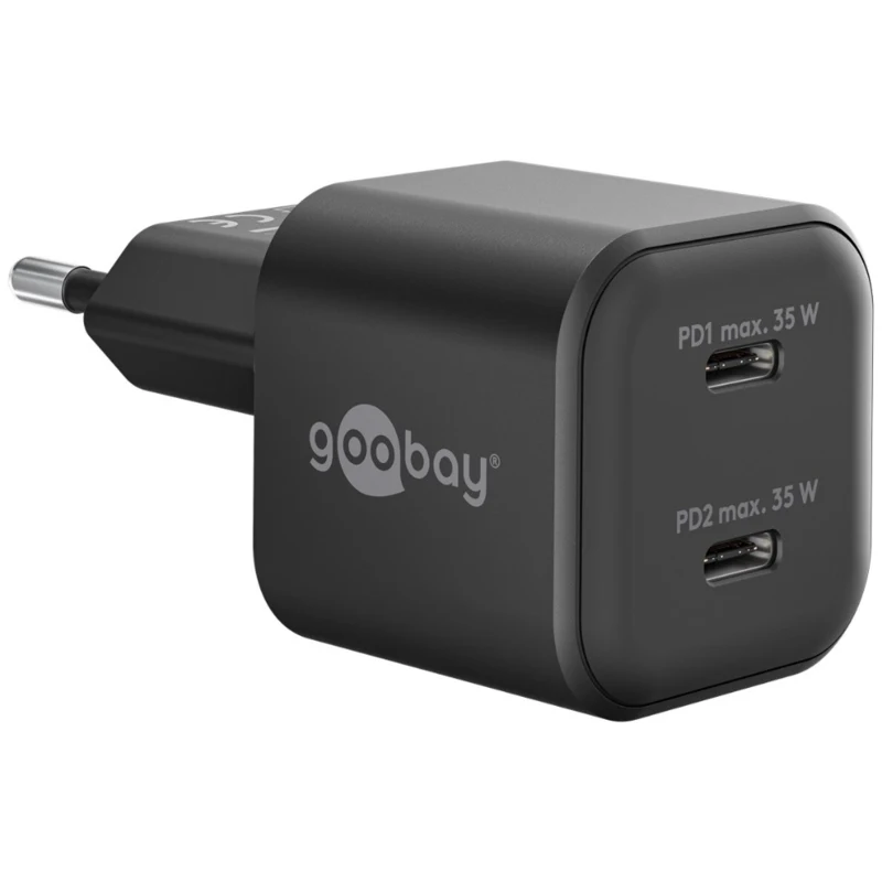 Goobay 2-ports USB-C GaN Oplader - 35W PD Sort