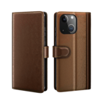 LindeCovers iPhone 15 – Ægte Læder Flip Cover m. Flap Brown