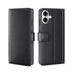 LindeCovers iPhone 16 – Ægte Læder Flip Cover m. Flap Black