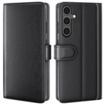 LindeCovers Samsung Galaxy A25 – Ægte Læder Flip Cover m. Flap Black