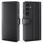 LindeCovers Samsung Galaxy S24 Plus – Ægte Læder Flip Cover m. Flap Black